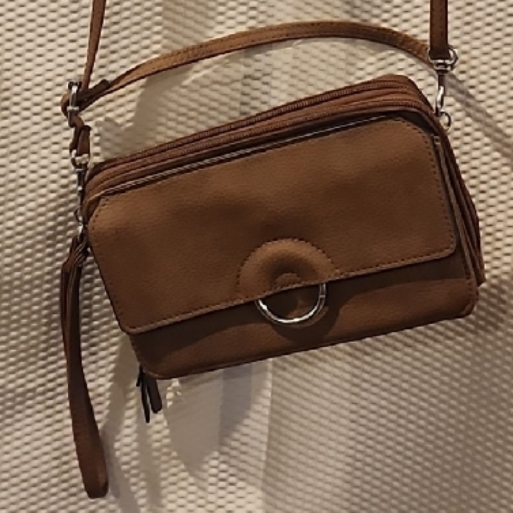 Bueno Brown Crossbody Bag with Ring Accent